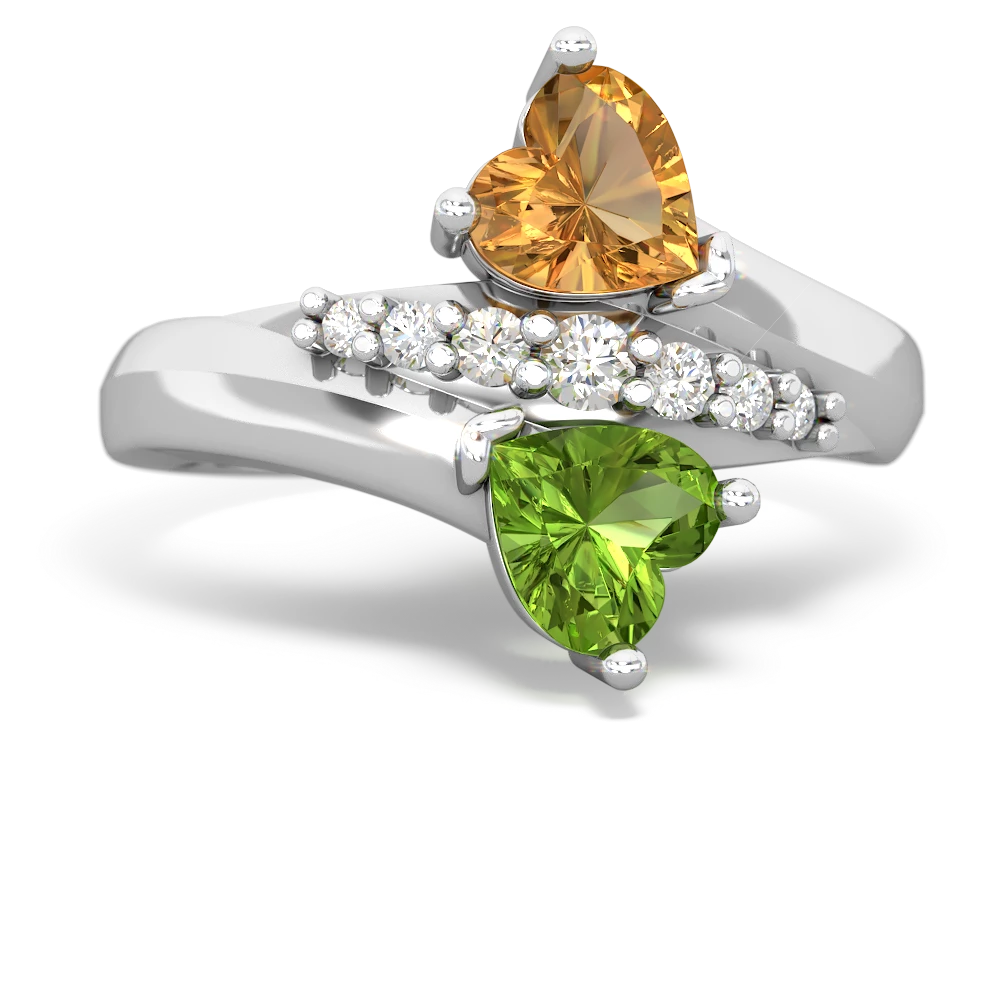 Citrine Heart To Heart 14K White Gold ring R2064