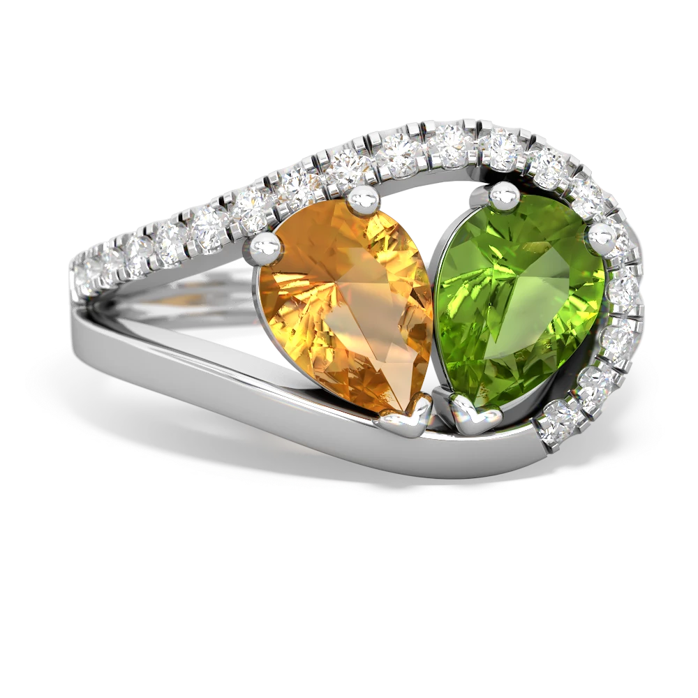 Citrine Nestled Heart Keepsake 14K White Gold ring R5650