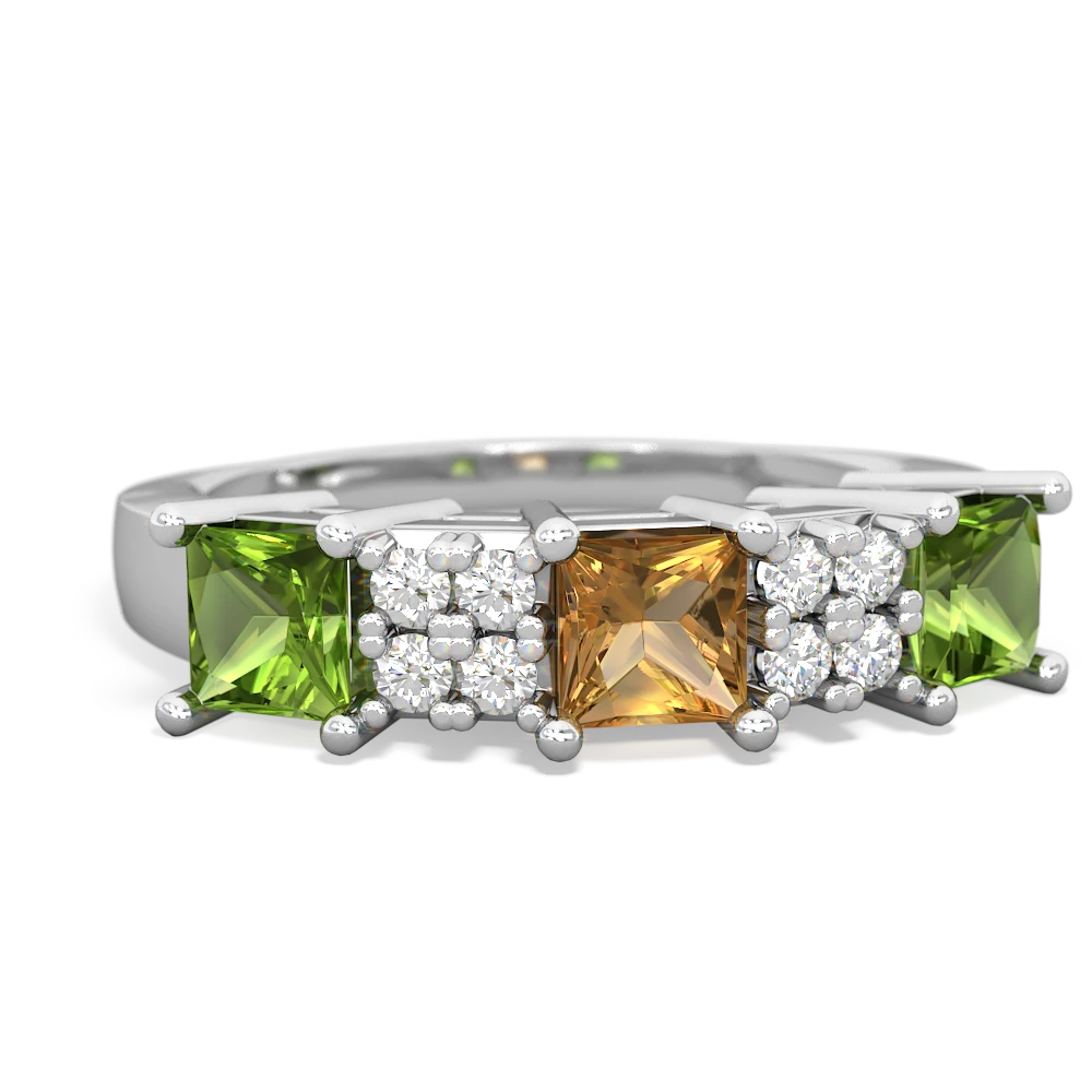 Citrine Three Stone Diamond Cluster 14K White Gold ring R2592