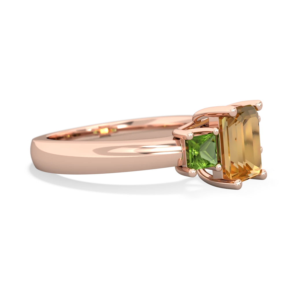 Citrine Three Stone Emerald-Cut Trellis 14K Rose Gold ring R4021