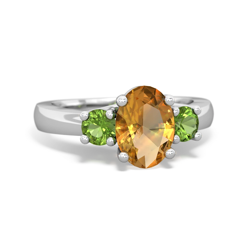 Citrine Three Stone Oval Trellis 14K White Gold ring R4024