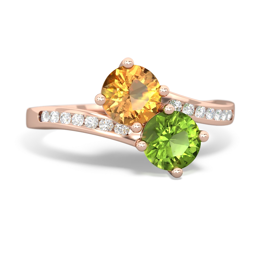 Citrine Channel Set Two Stone 14K Rose Gold ring R5303