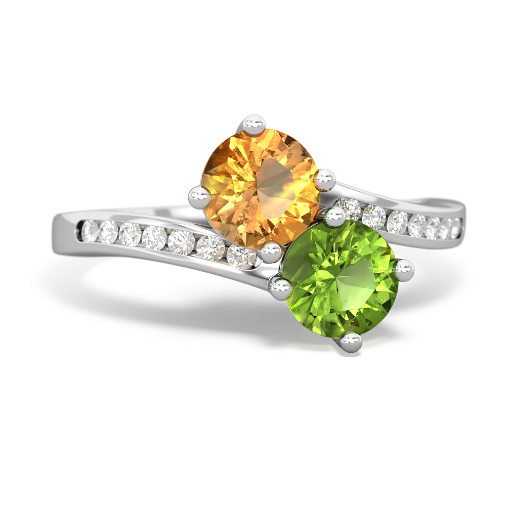 Citrine Peridot Channel Set Two Stone ring 14K White Gold JewelsForMe