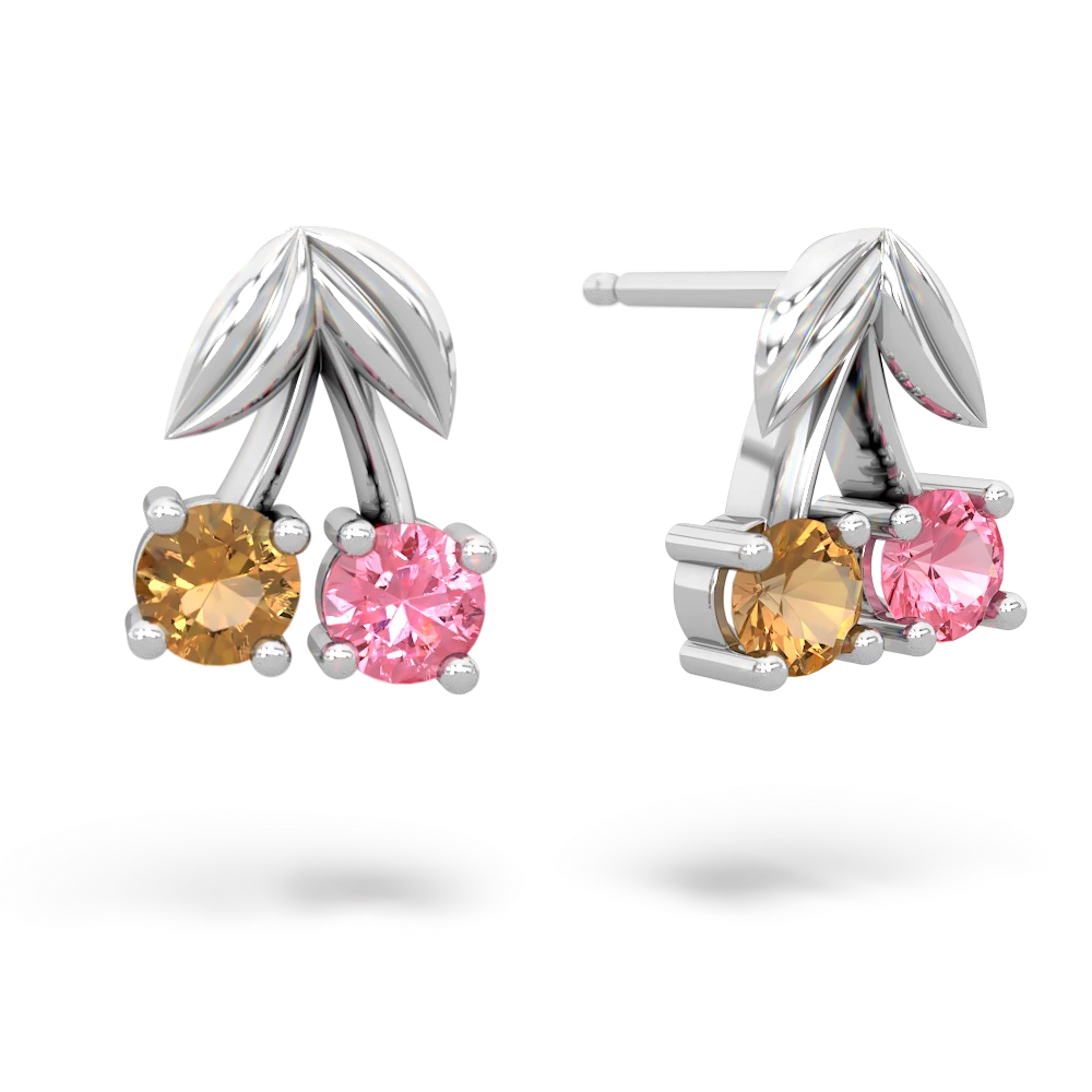 Citrine Sweet Cherries 14K White Gold earrings E7001