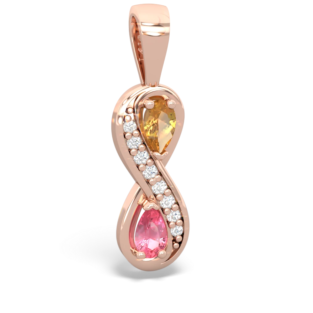 Citrine Diamond Infinity 14K Rose Gold pendant P5390