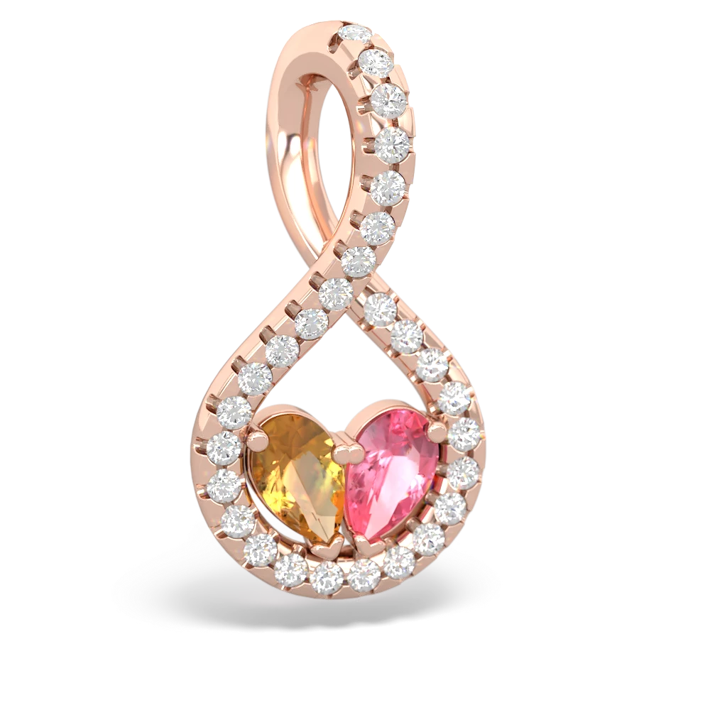 Citrine Pave Twist 'One Heart' 14K Rose Gold pendant P5360