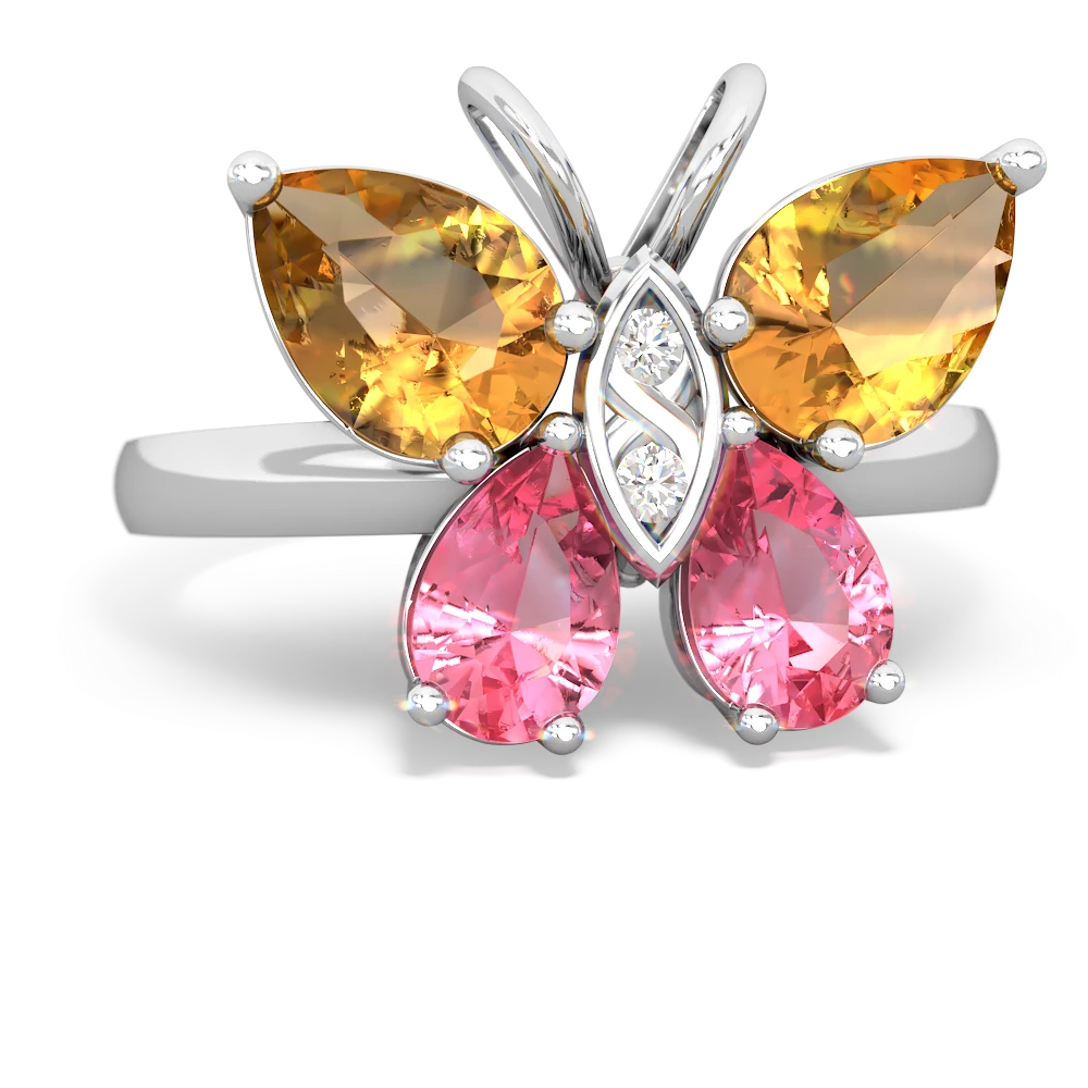 Citrine Butterfly 14K White Gold ring R2215