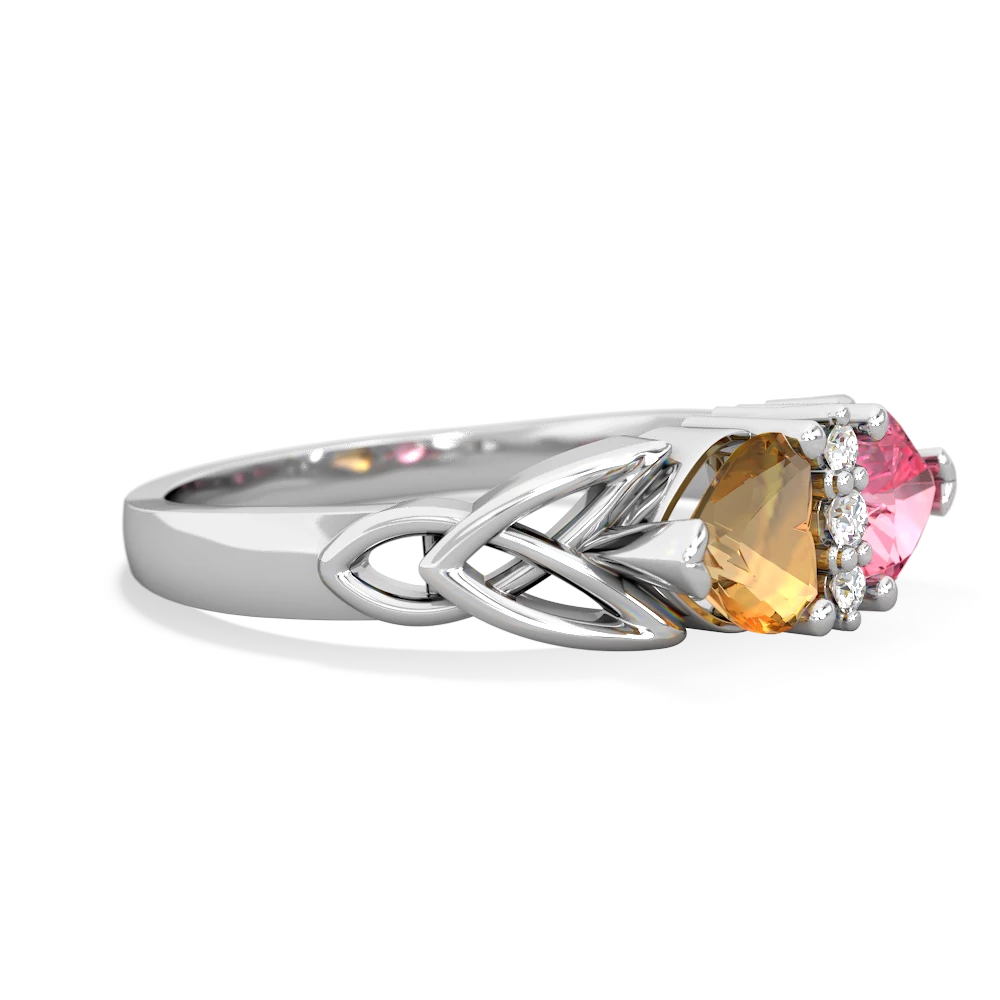 Citrine Celtic Knot Double Heart 14K White Gold ring R5040