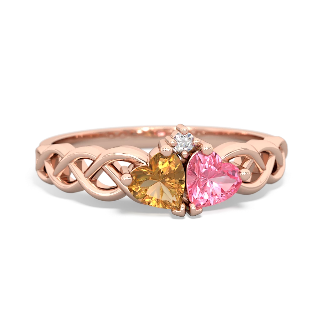 Citrine Heart To Heart Braid 14K Rose Gold ring R5870
