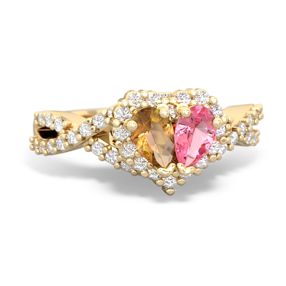 Citrine Diamond Twist 'One Heart' 14K Yellow Gold ring R2640HRT