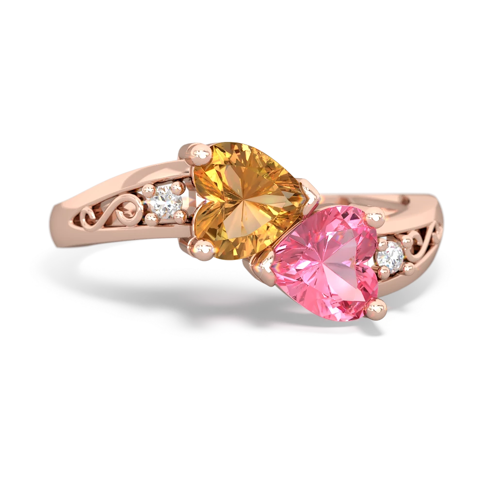 Citrine Snuggling Hearts 14K Rose Gold ring R2178