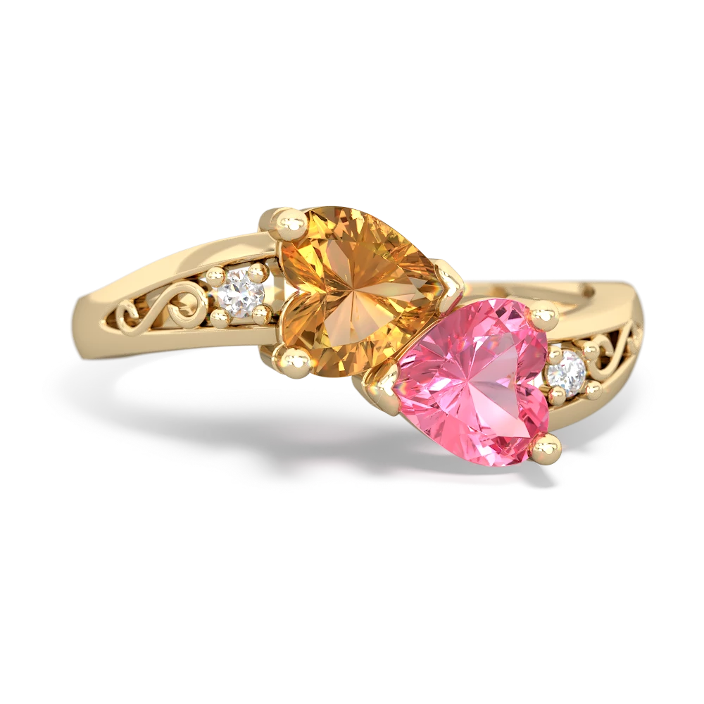 Citrine Snuggling Hearts 14K Yellow Gold ring R2178