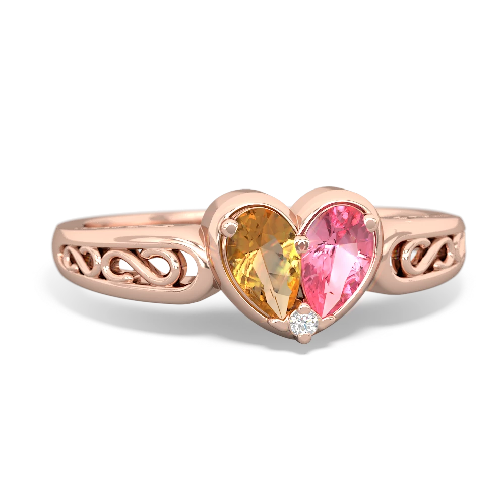 Citrine Filligree 'One Heart' 14K Rose Gold ring R5070