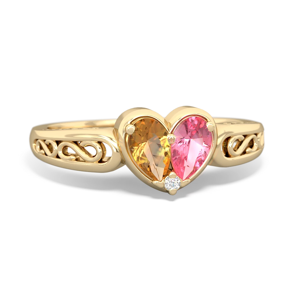 Citrine Filligree 'One Heart' 14K Yellow Gold ring R5070