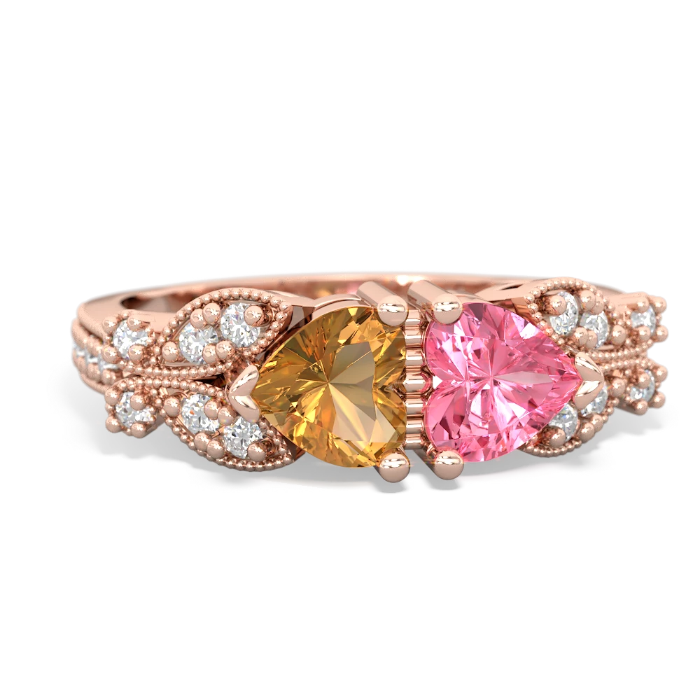 Citrine Diamond Butterflies 14K Rose Gold ring R5601