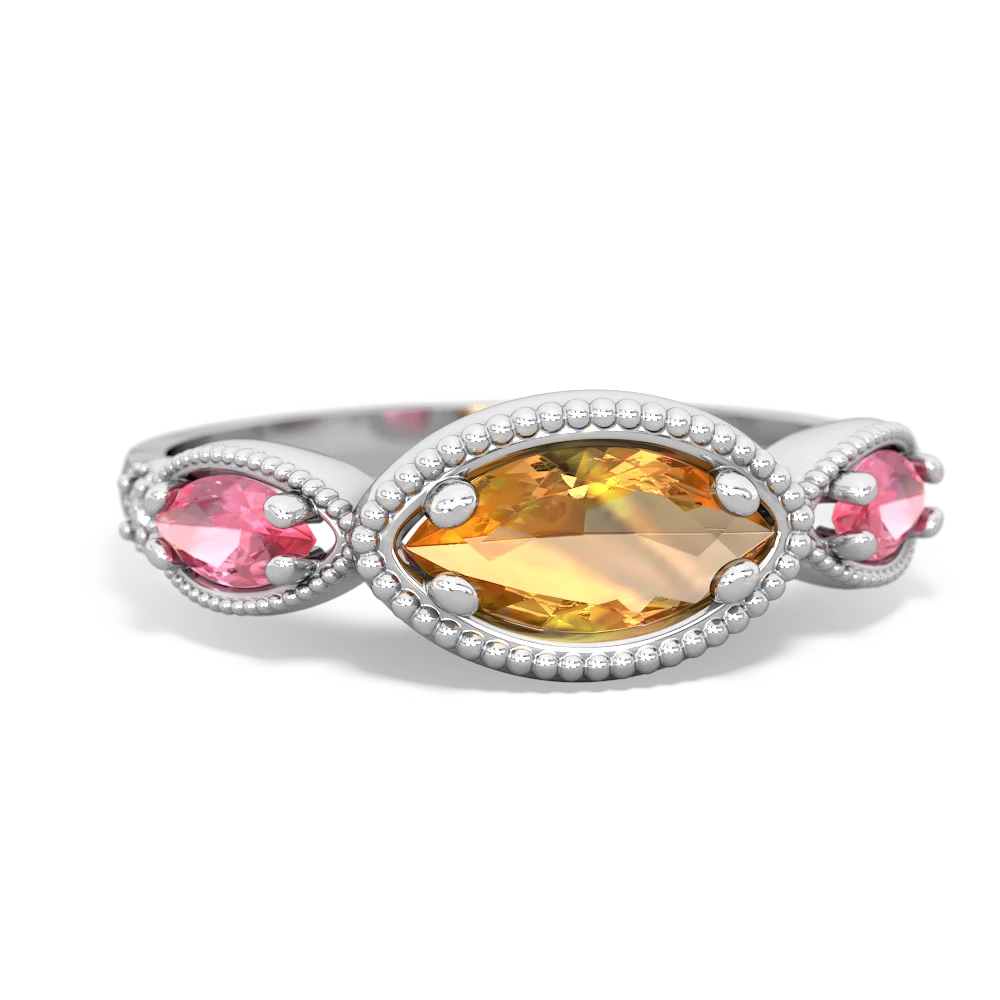 Citrine Milgrain Marquise 14K White Gold ring R5700