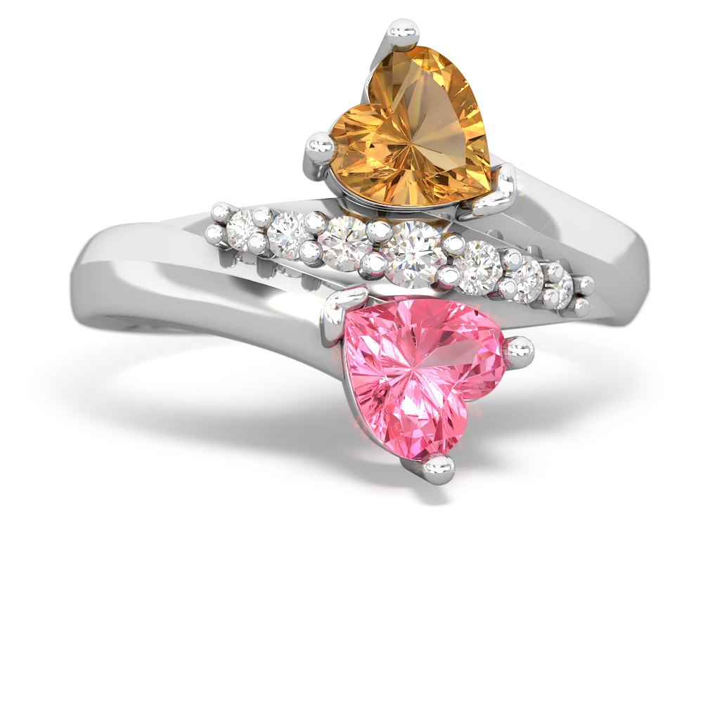 Citrine Heart To Heart 14K White Gold ring R2064