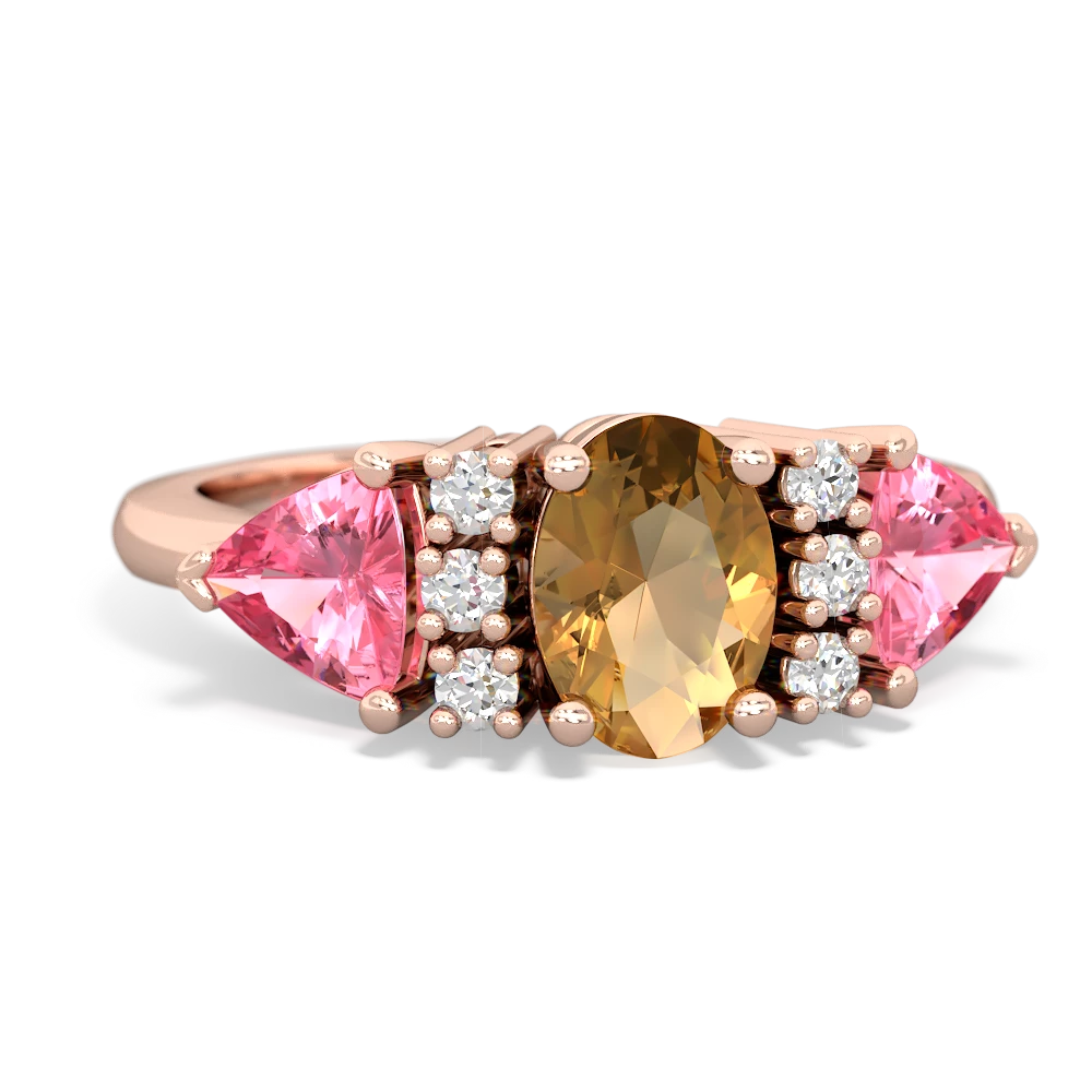 Citrine Antique Style Three Stone 14K Rose Gold ring R2186