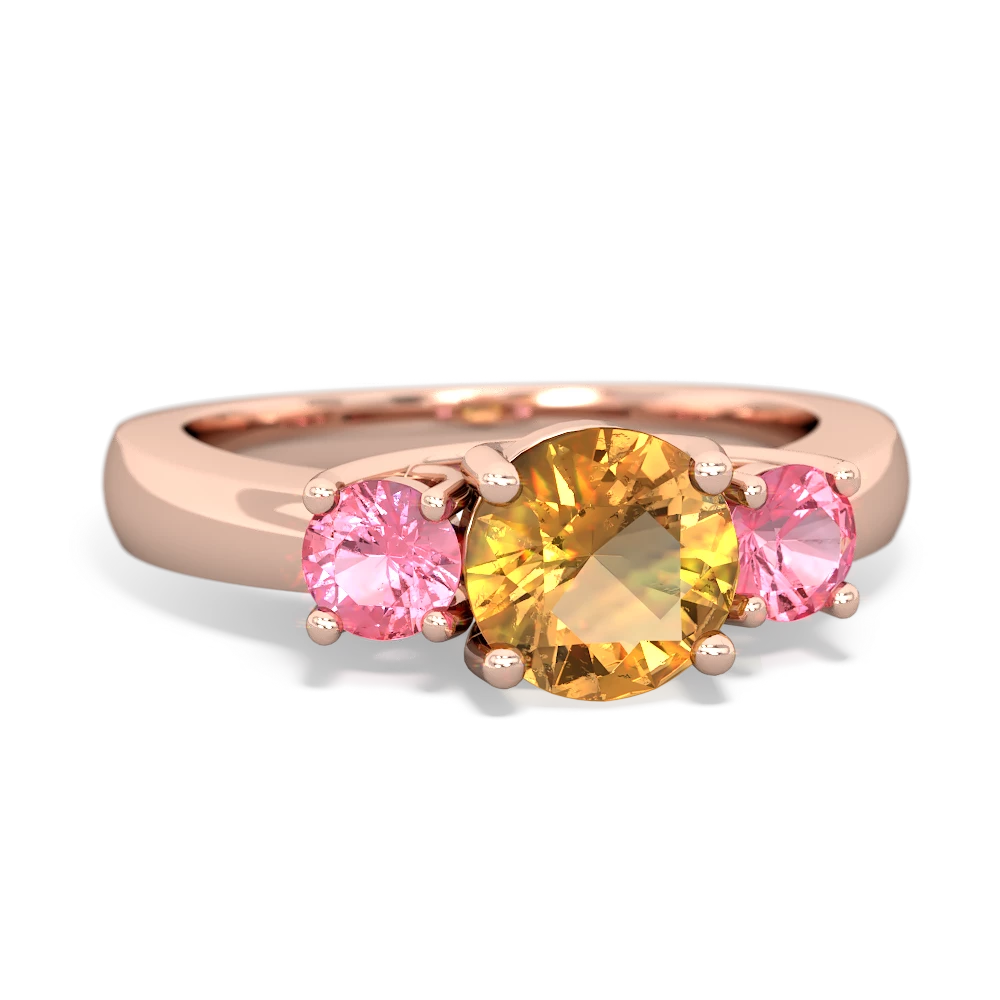 Citrine Three Stone Round Trellis 14K Rose Gold ring R4018
