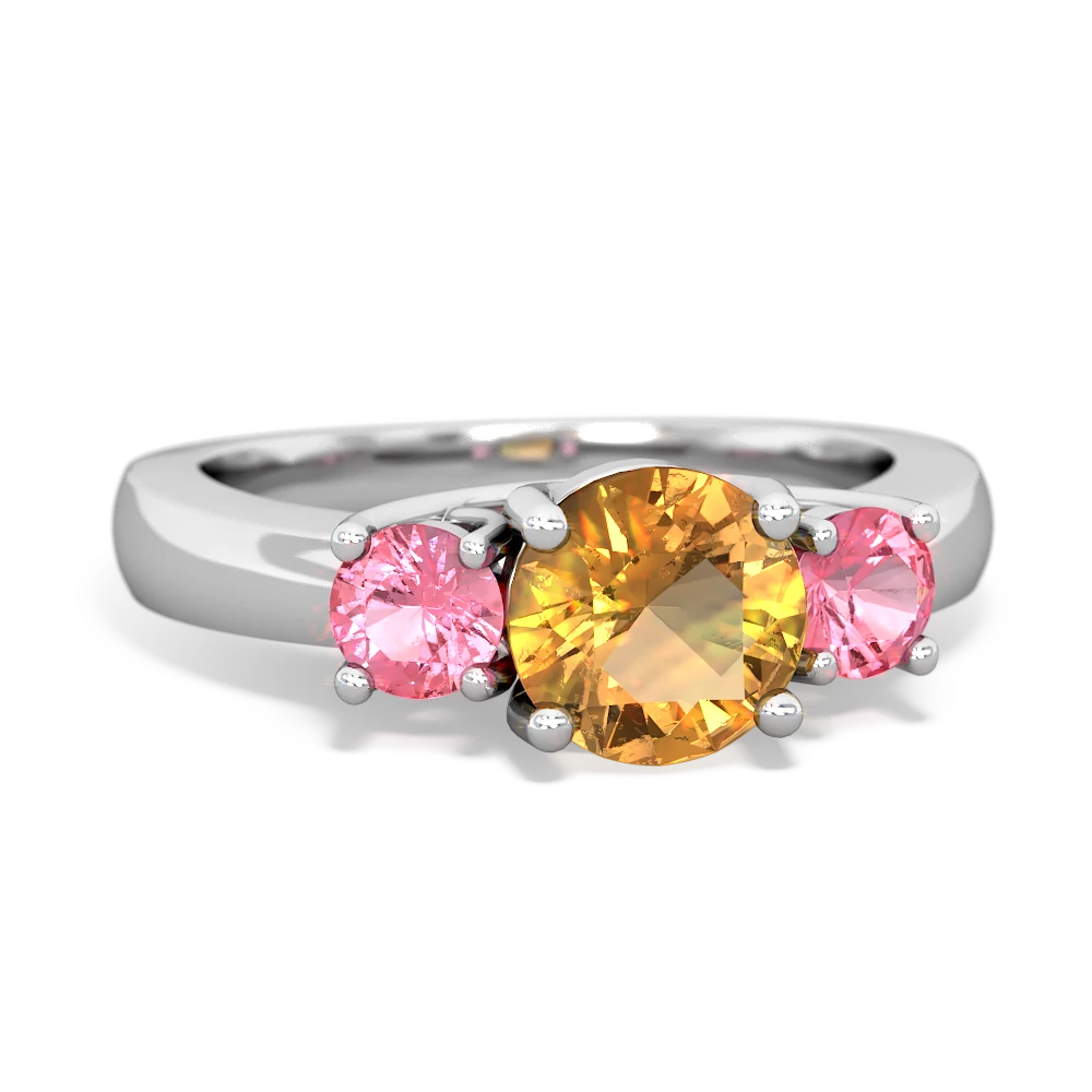 Citrine Three Stone Round Trellis 14K White Gold ring R4018