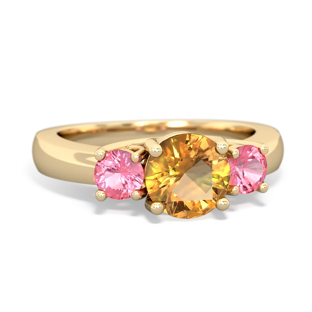 Citrine Three Stone Round Trellis 14K Yellow Gold ring R4018