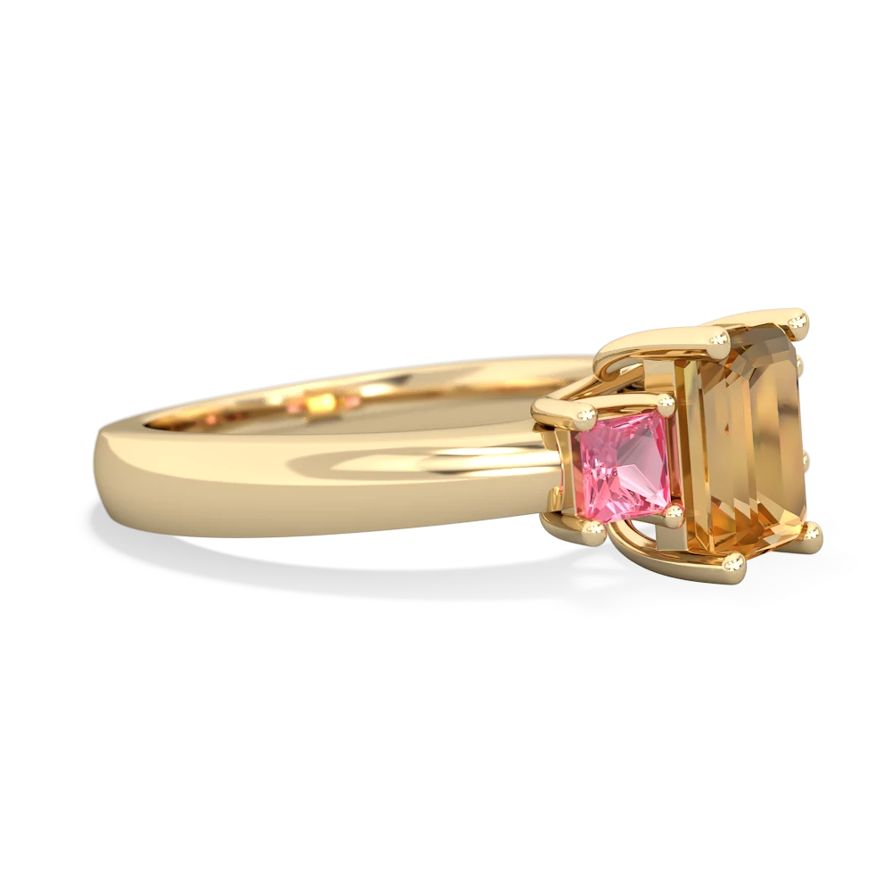 Citrine Three Stone Emerald-Cut Trellis 14K Yellow Gold ring R4021