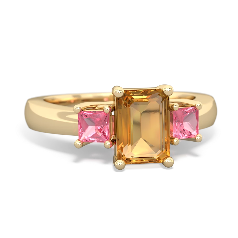 Citrine Three Stone Emerald-Cut Trellis 14K Yellow Gold ring R4021