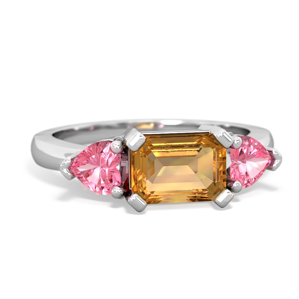 Citrine Three Stone 14K White Gold ring R5235