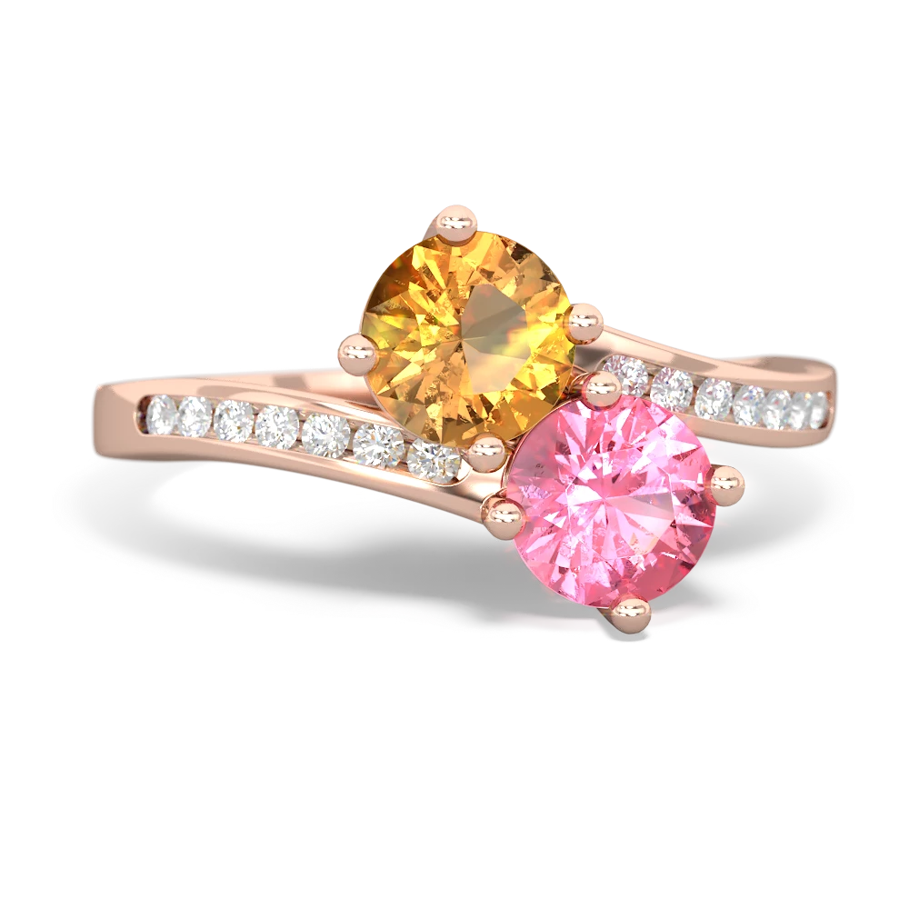 Citrine Channel Set Two Stone 14K Rose Gold ring R5303