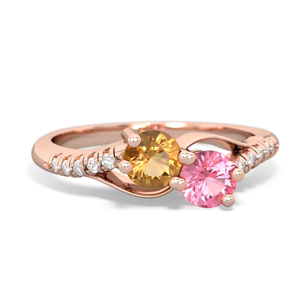 Citrine Infinity Pave Two Stone 14K Rose Gold ring R5285