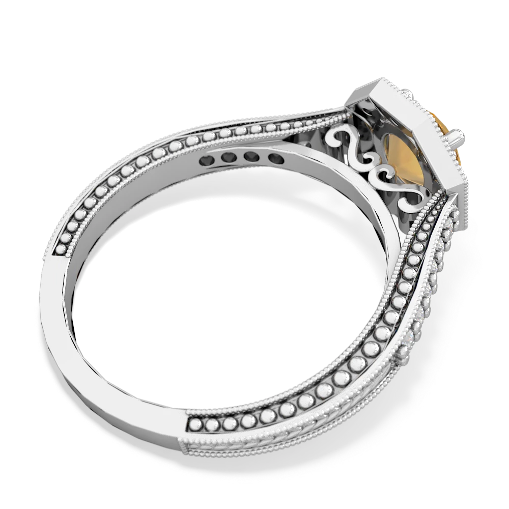 Citrine Art-Deco Starburst 14K White Gold ring R5520 - front view
