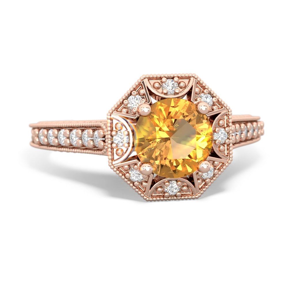 Citrine Art-Deco Starburst 14K Rose Gold ring R5520