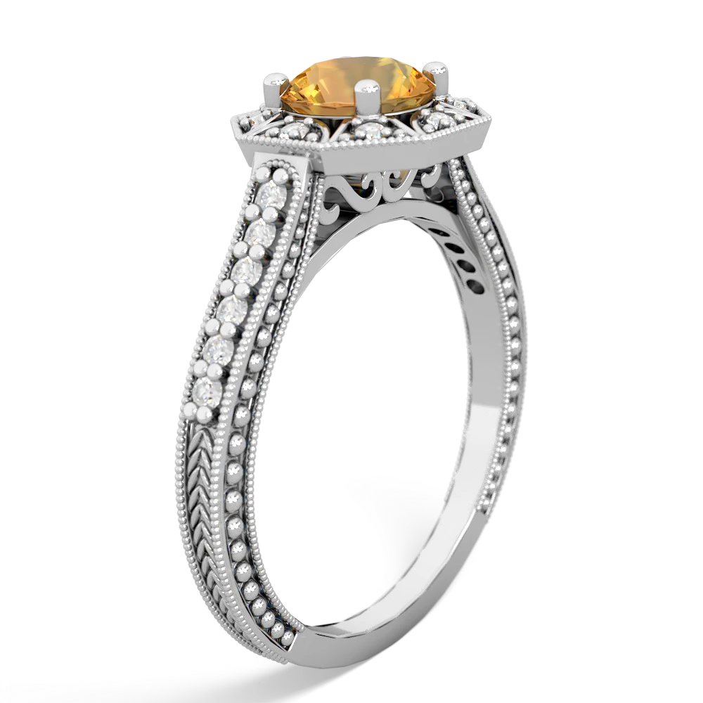 Citrine Art-Deco Starburst 14K White Gold ring R5520