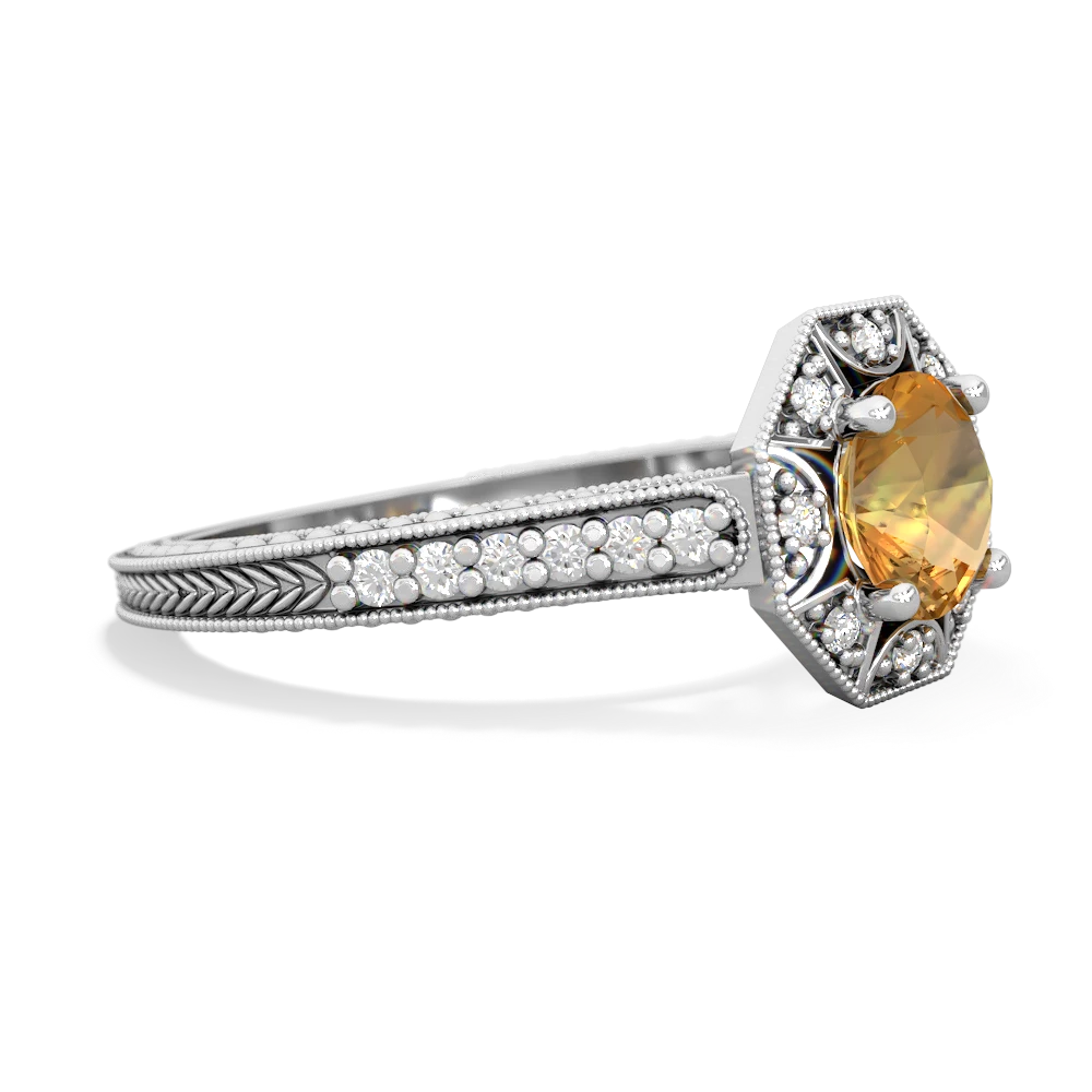 Citrine Art-Deco Starburst 14K White Gold ring R5520