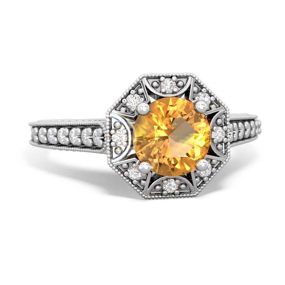 Citrine Art-Deco Starburst 14K White Gold ring R5520