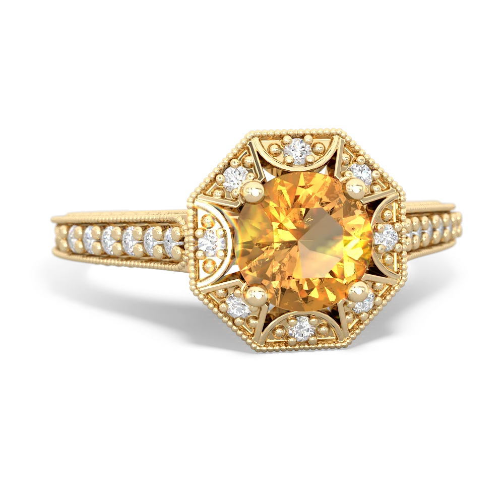 Citrine Art-Deco Starburst 14K Yellow Gold ring R5520