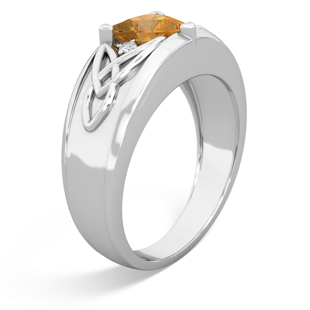 Citrine Celtic Trinity Knot Men's 14K White Gold ring R0440
