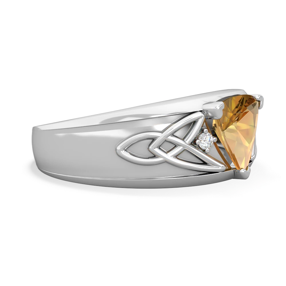 Citrine Celtic Trinity Knot Men's 14K White Gold ring R0440