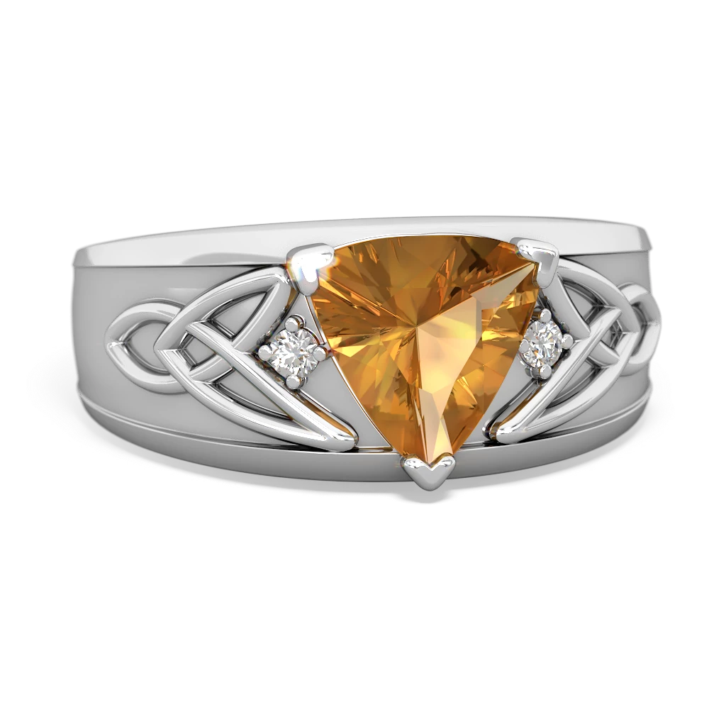 Citrine Celtic Trinity Knot Men's 14K White Gold ring R0440