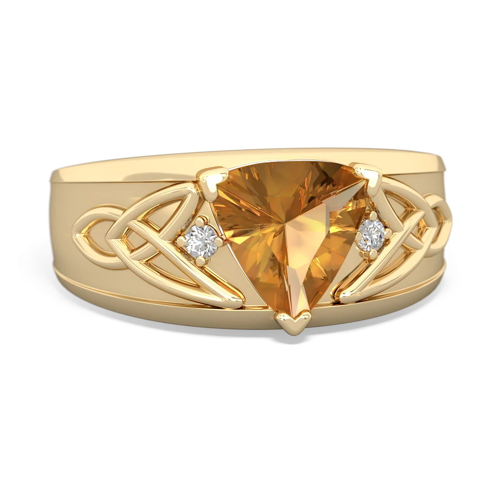 Citrine Celtic Trinity Knot Men's 14K Yellow Gold ring R0440