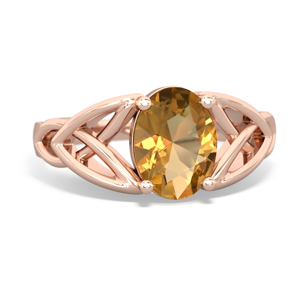 Citrine Celtic Trinity Knot 14K Rose Gold ring R2389