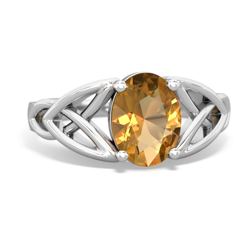 Citrine Celtic Trinity Knot 14K White Gold ring R2389