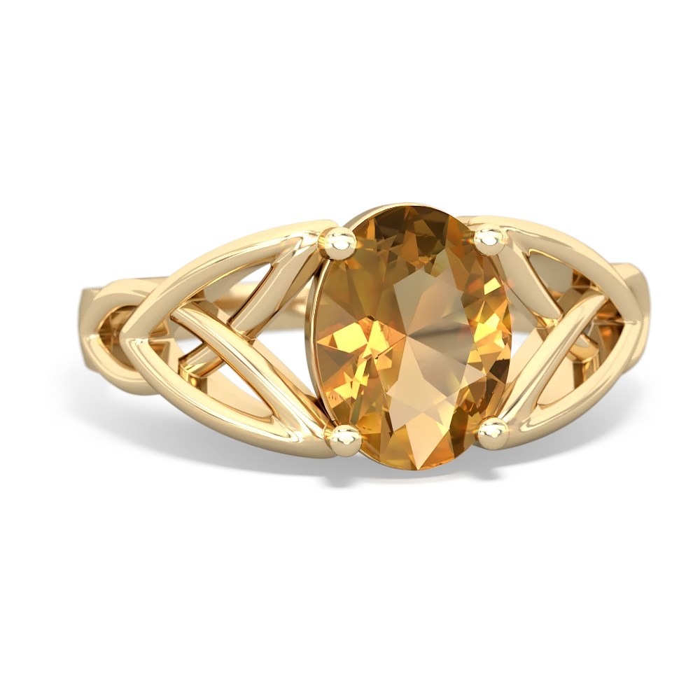 Citrine Celtic Trinity Knot 14K Yellow Gold ring R2389