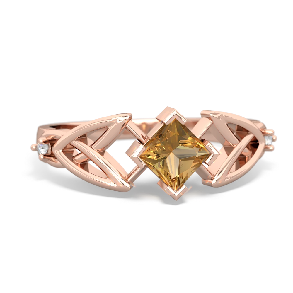 Citrine Celtic Knot Princess 14K Rose Gold ring R3349