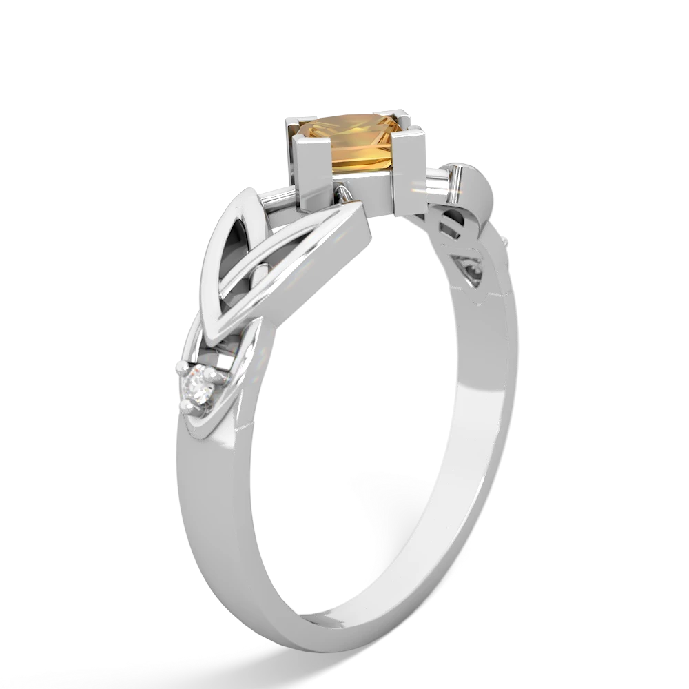 Citrine Celtic Knot Princess 14K White Gold ring R3349