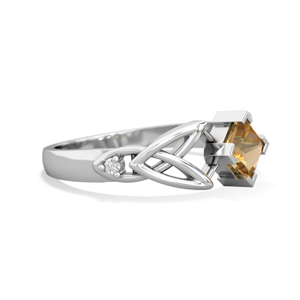 Citrine Celtic Knot Princess 14K White Gold ring R3349