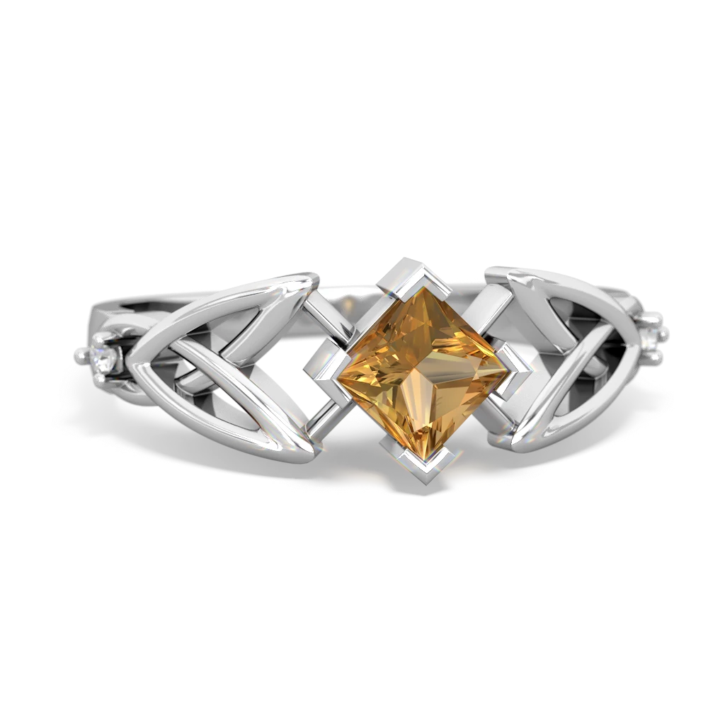 Citrine Celtic Knot Princess 14K White Gold ring R3349