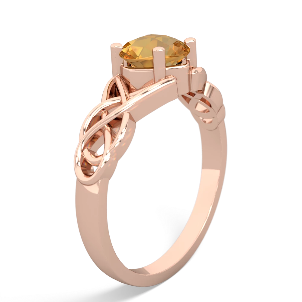 Citrine Checkerboard Cushion Celtic Knot 14K Rose Gold ring R5000