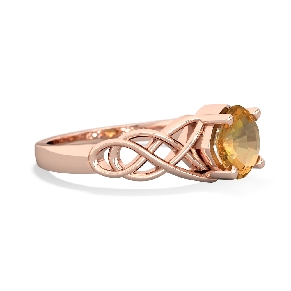 Citrine Checkerboard Cushion Celtic Knot 14K Rose Gold ring R5000