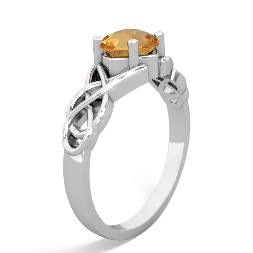 Citrine Checkerboard Cushion Celtic Knot 14K White Gold ring R5000